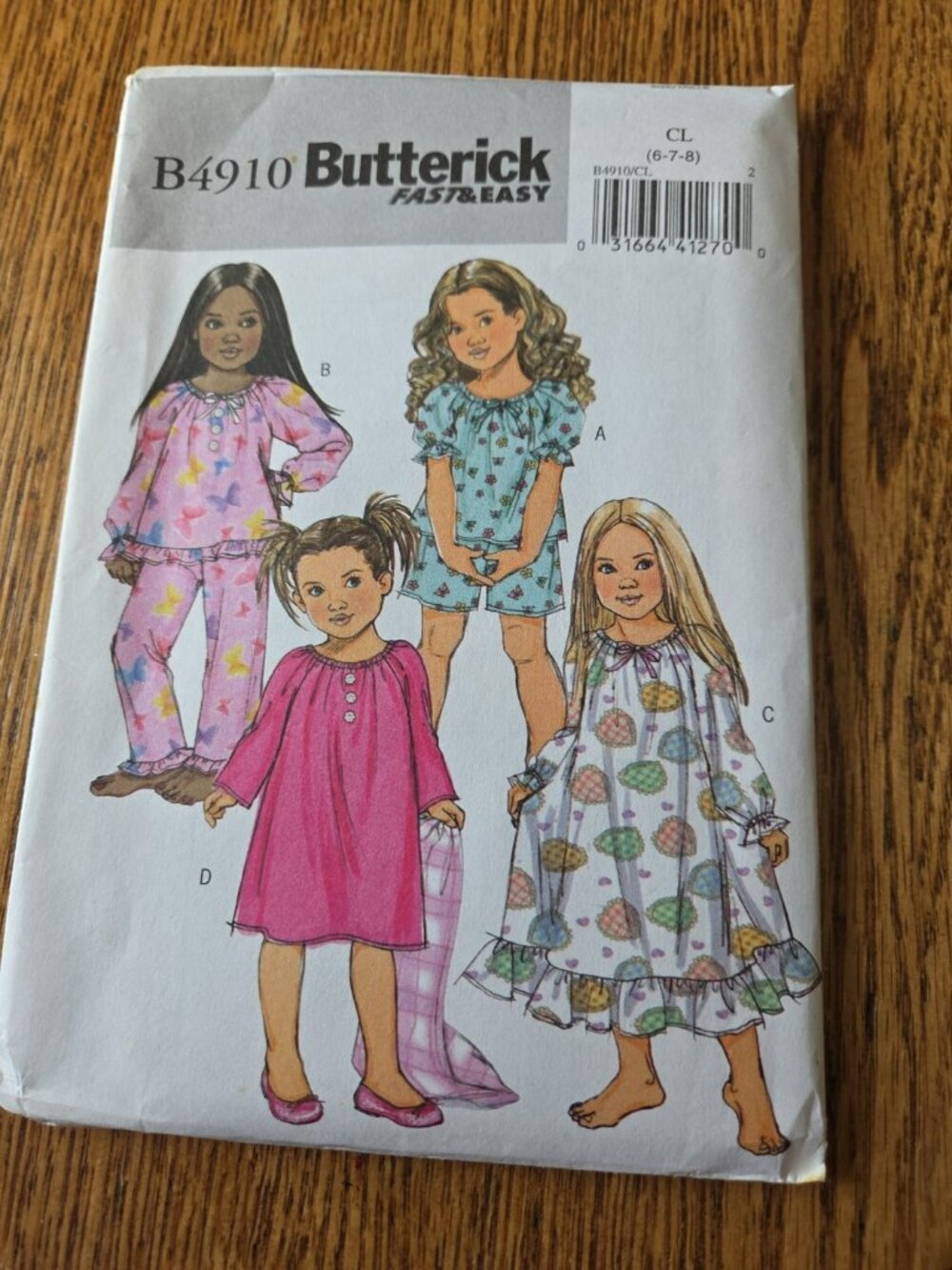NEW Uncut Butterick Fast & Easy Girls Pajamas size 6 7 8 B4910